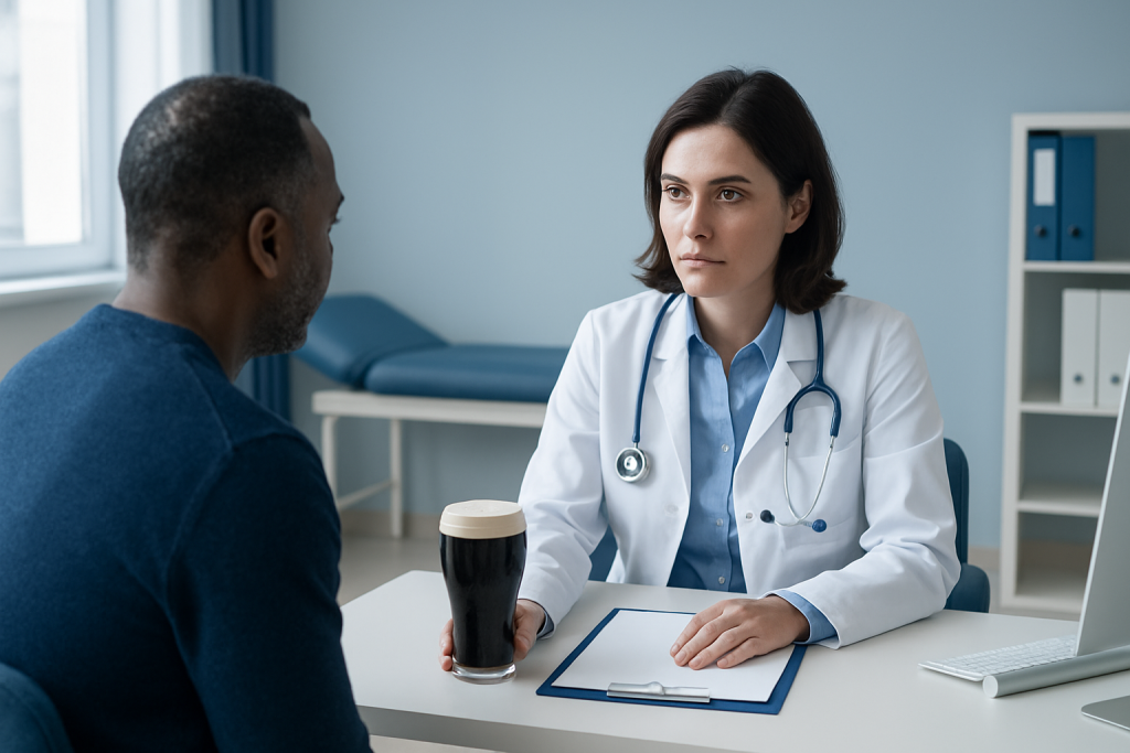 Doctor consulting with patient in a medical office setting.