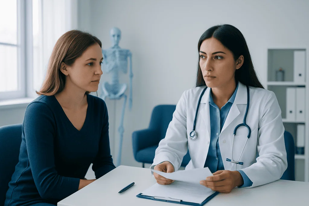 Doctor consulting with a patient in a medical office in Turkey.