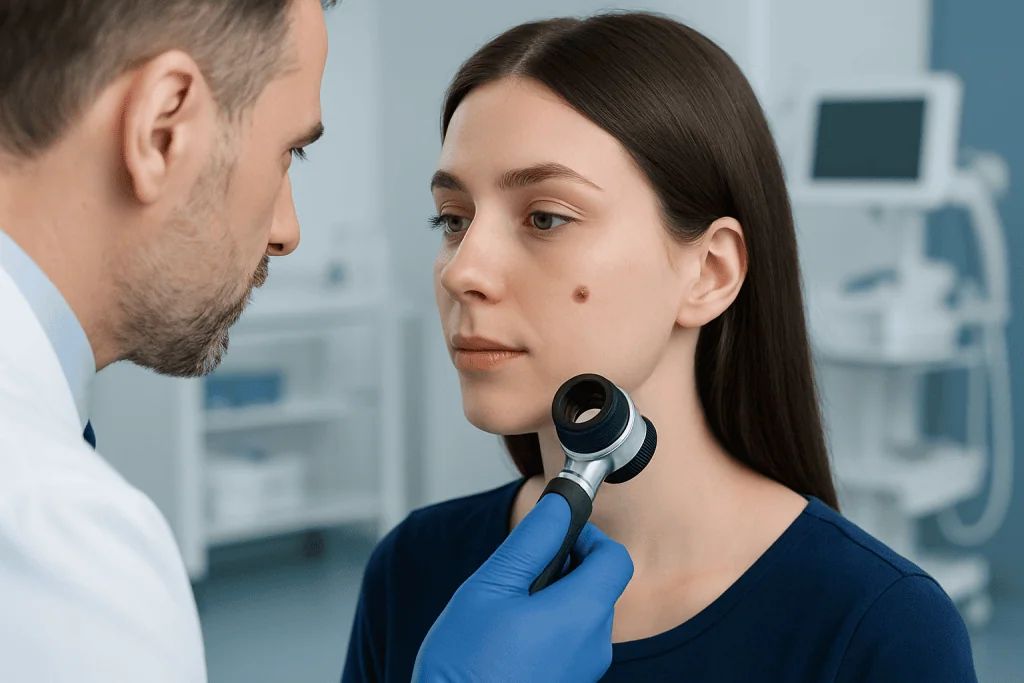 What facial moles look like and common symptoms — mole on face