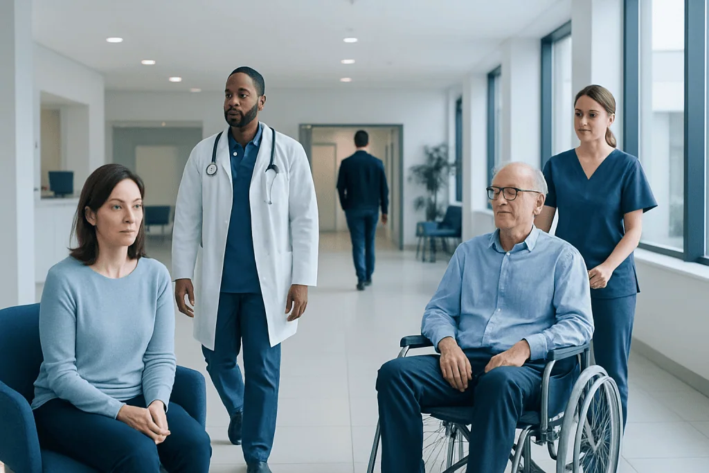 Factor V Leiden: An Evidence-Based Guide for Patients 1 Medical team consulting with a patient in a hospital corridor.