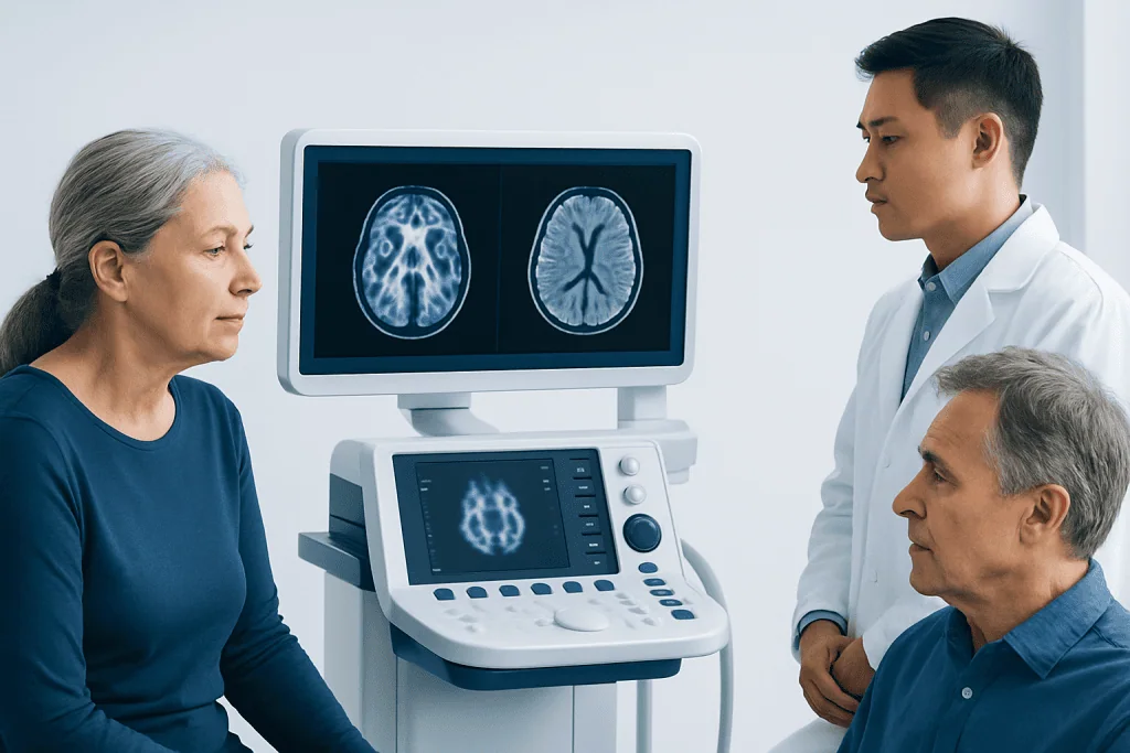 Medical professionals analyzing brain scans for neurological diagnosis.