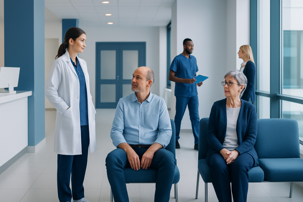 Febuxostat: An Evidence-Based Guide for Patients 1 Medical consultation with patients in a hospital corridor at Acibadem Hospitals Group.