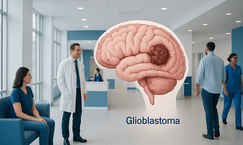 Medical professionals discussing glioblastoma in a hospital setting.