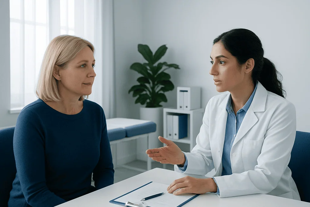 Doctor consulting with a patient in a medical office setting.
