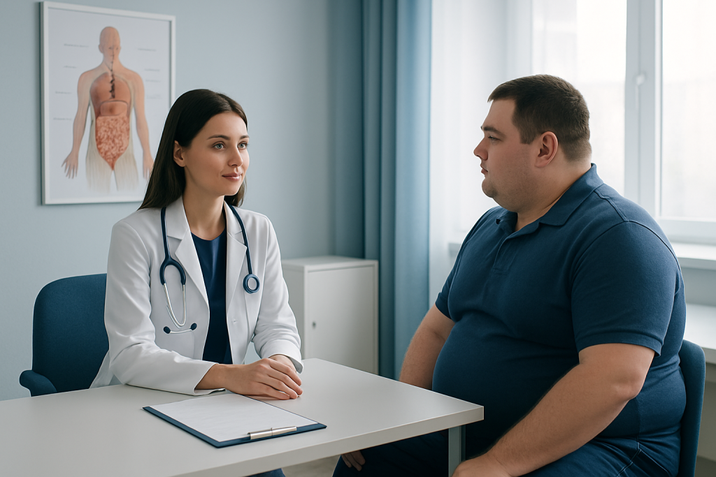Doctor consulting with a patient in a medical office at Acibadem Hospitals Group.