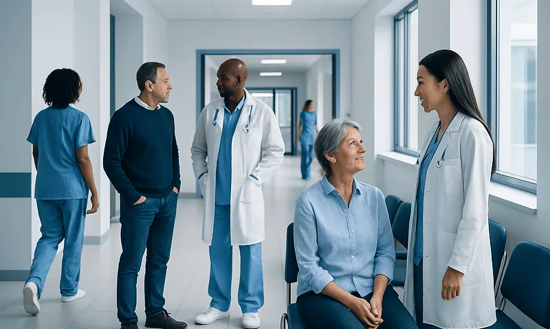 Hematocrit (HCT) Blood Test: What Low and High Levels Mean — and What to Do Next 9 Medical team consulting with patient in hospital corridor.