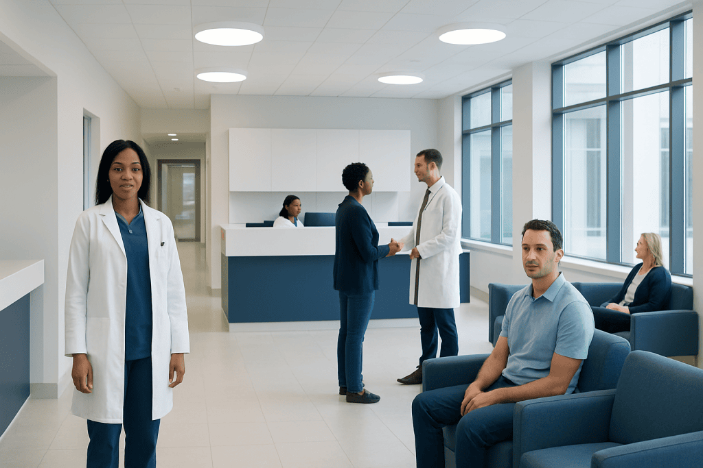 Hemoglobin Levels Explained: Reference Ranges and What Affects Them 1 Medical staff and patients in a modern hospital waiting area.