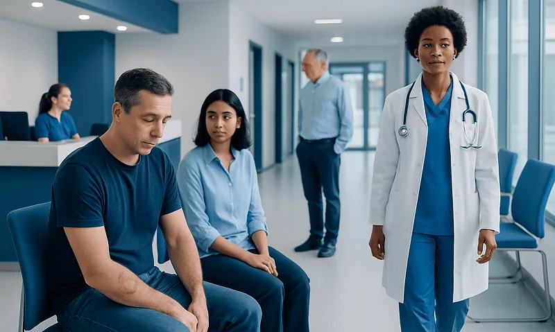 Images of ringworm infection: Common Causes, Warning Signs, and When to Worry 14 Doctor with patients in a hospital corridor.