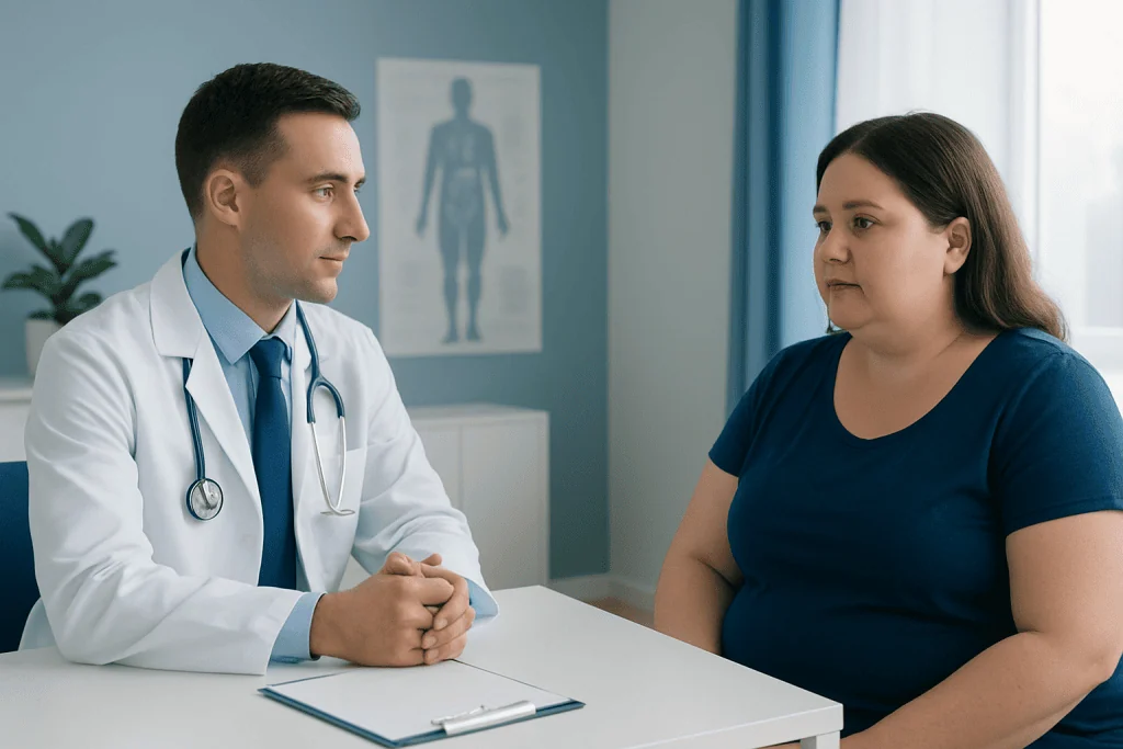 Doctor consulting with a patient in a medical office at Acibadem Hospitals.