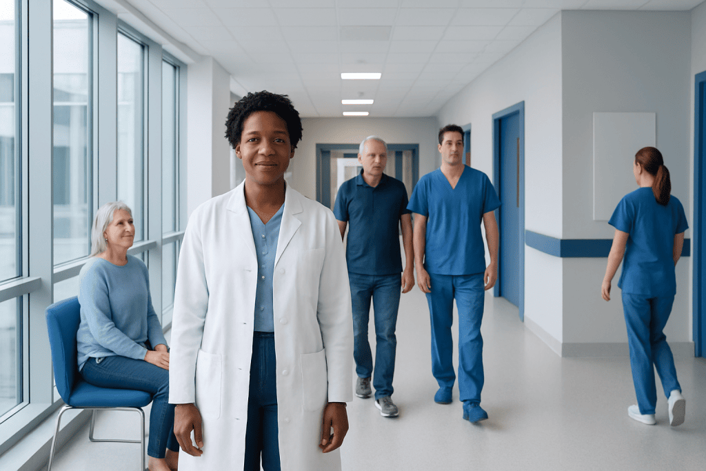 Intertrigo Pictures — Explained by Medical Evidence, Not Myths 1 Diverse medical team in hospital corridor with patient.