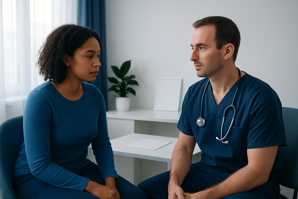 Doctor consulting with a patient in a medical office.
