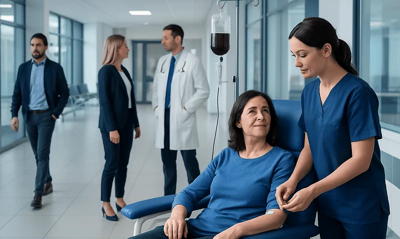 Patient receiving iron infusion treatment at Acibadem Hospital.