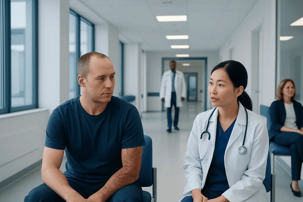 3rd Degree Burn: What Patients Need to Know 1 Doctor consulting a patient in a hospital corridor.