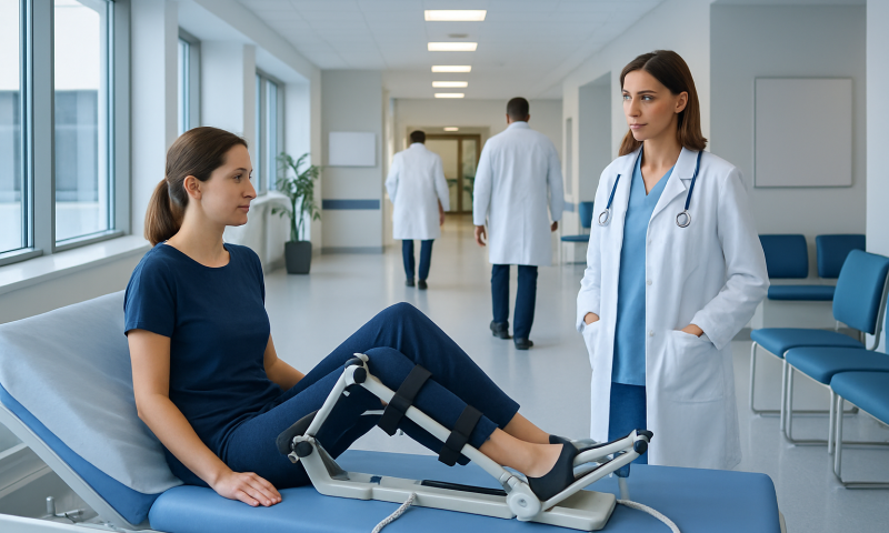 Patient undergoing a CPM machine therapy at Acibadem Hospital.