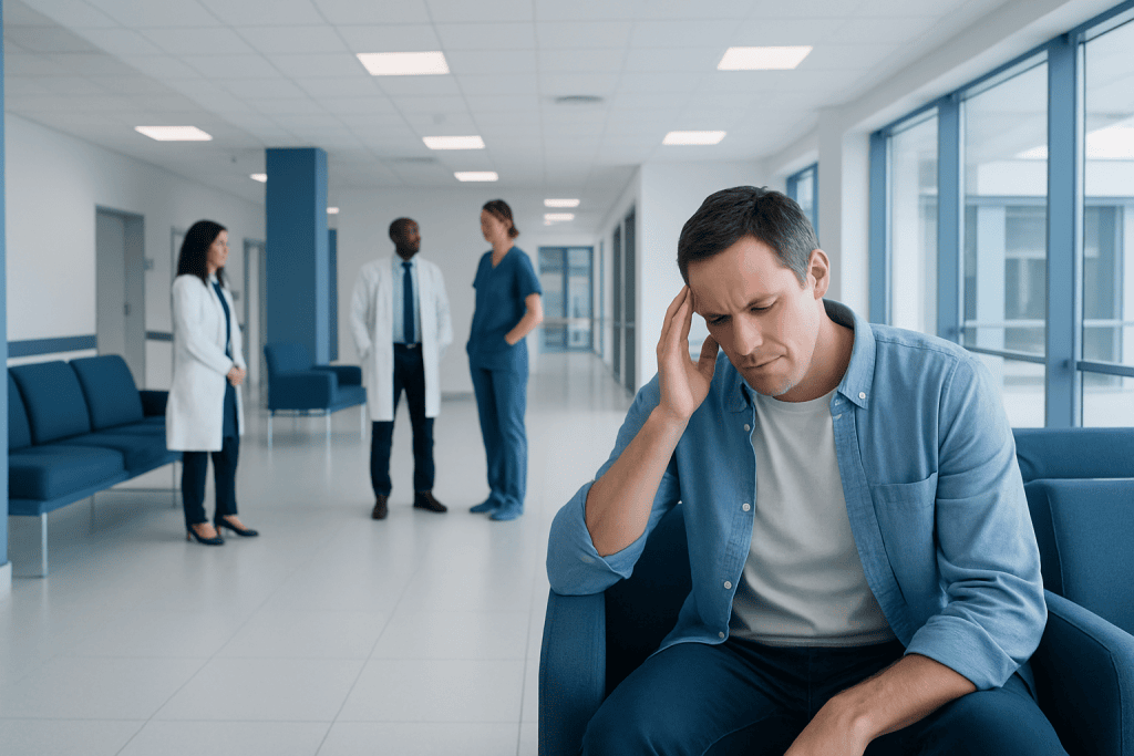 Spinal Headache: Common Causes, Related Conditions, and When to See a Doctor 1 Patient experiencing headache in hospital corridor with medical staff nearby.