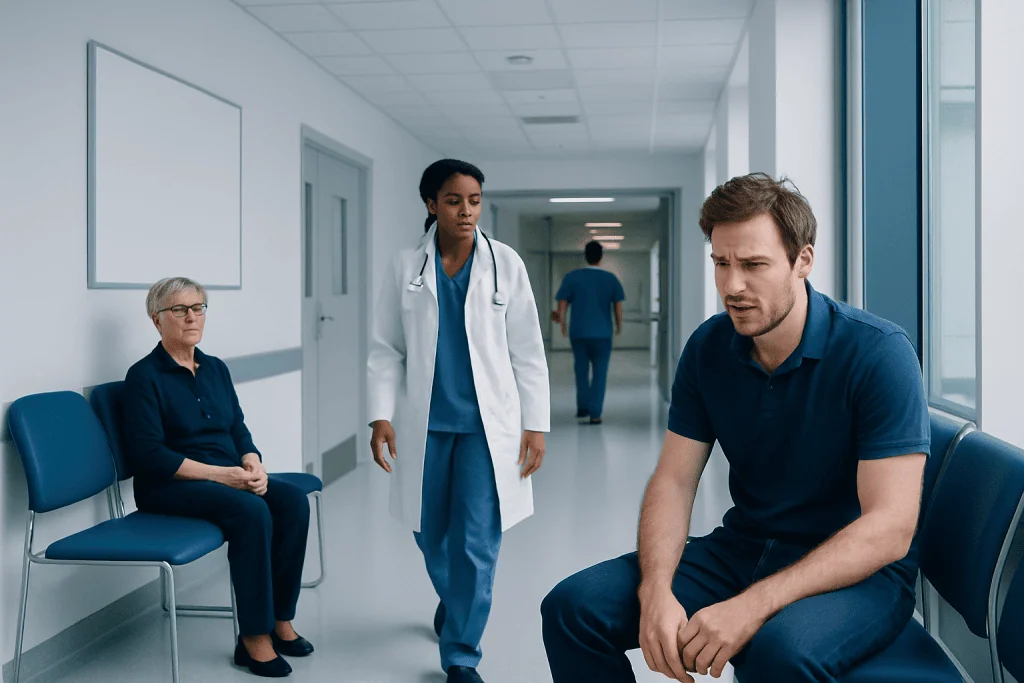 Agitation: A Complete Medical Overview 1 Patient experiencing agitation in a hospital corridor with medical staff nearby.
