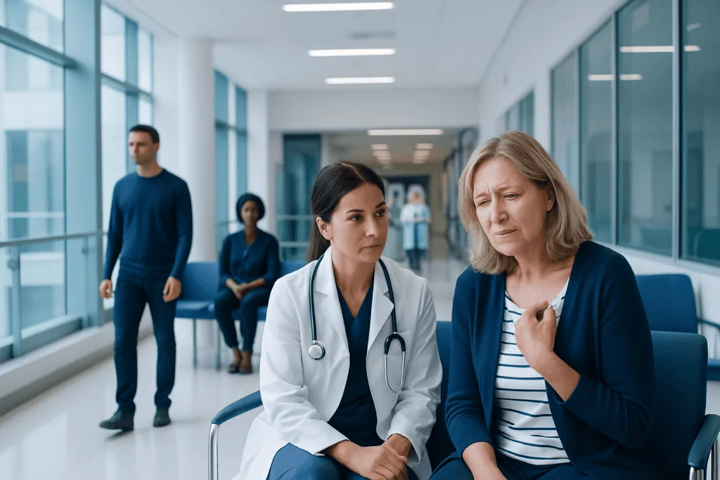 Understanding Broken Heart Syndrome: A Complete Patient Guide 1 Patient experiencing chest pain consults with a doctor at Acibadem Hospital.