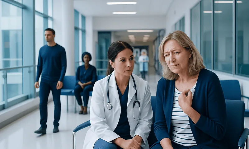 Patient experiencing chest pain consults with a doctor at Acibadem Hospital.