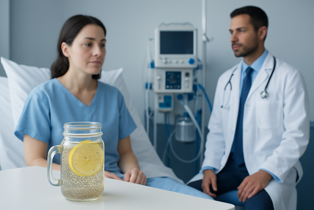 What is in the drink: fiber, fluid, and a few nutrients — chia seeds and lemon water
