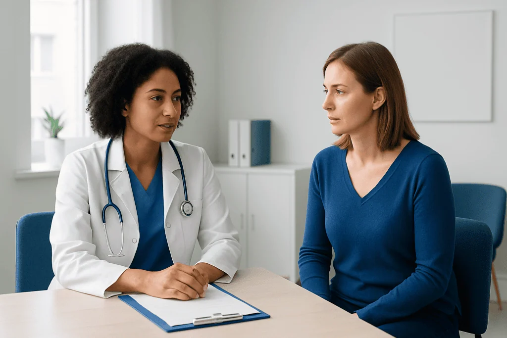 Doctor consulting with a patient in a medical office setting.