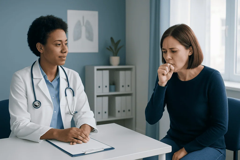Doctor consulting with a patient about cough and cold symptoms.