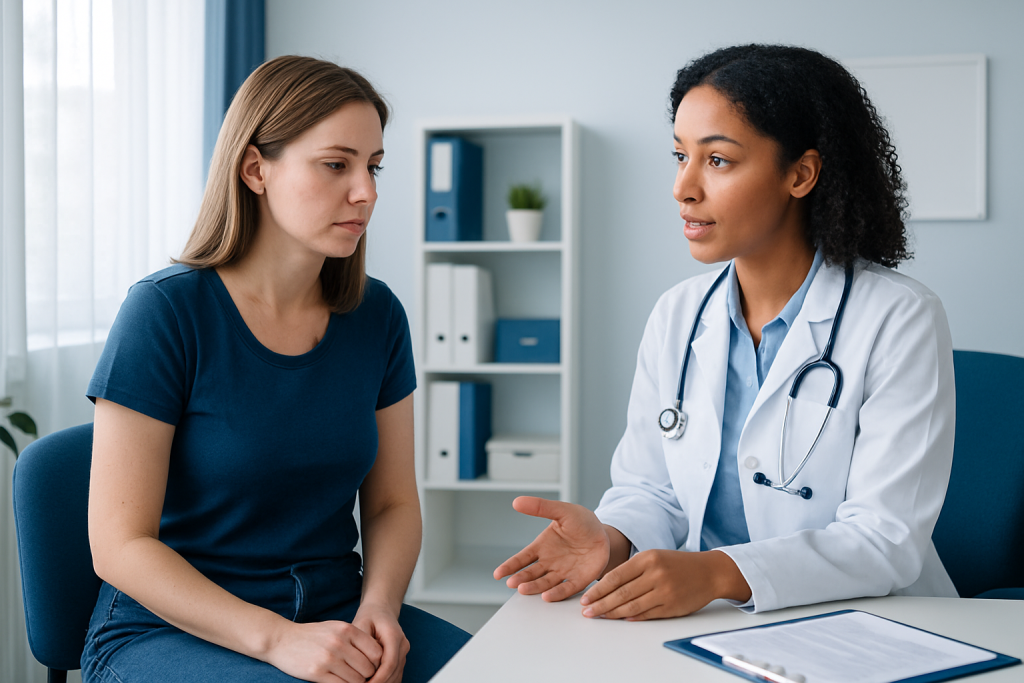Doctor consulting with a patient in a medical office setting.