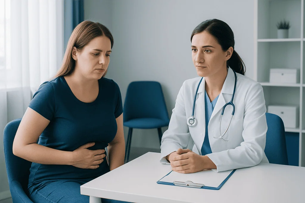 Doctor consulting with a patient about eating difficulties after gastric sleeve surgery.