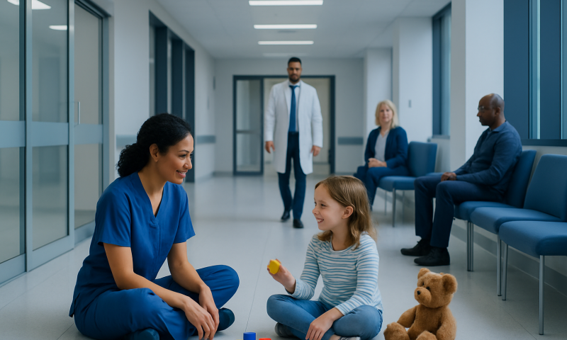 Child playing with toys during therapy session at Acibadem Hospital.