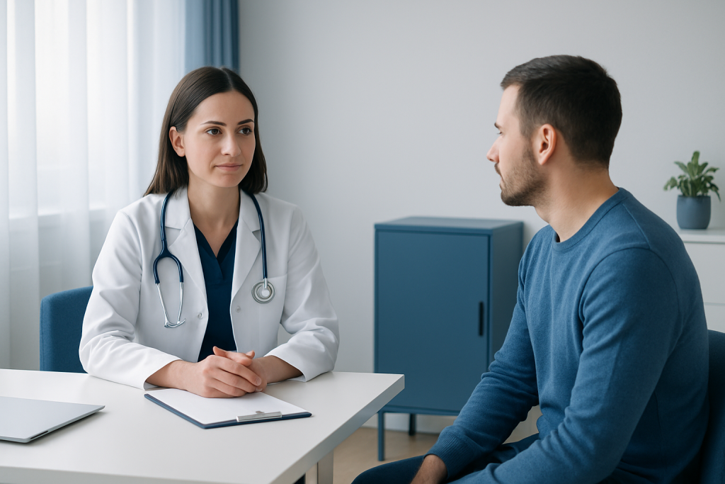 Doctor consulting with a patient in a medical office.