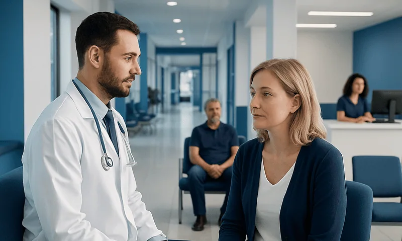 Biopsy in Turkey: What to Expect Before, During, and After the Procedure 6 Doctor consulting a patient in a hospital corridor.