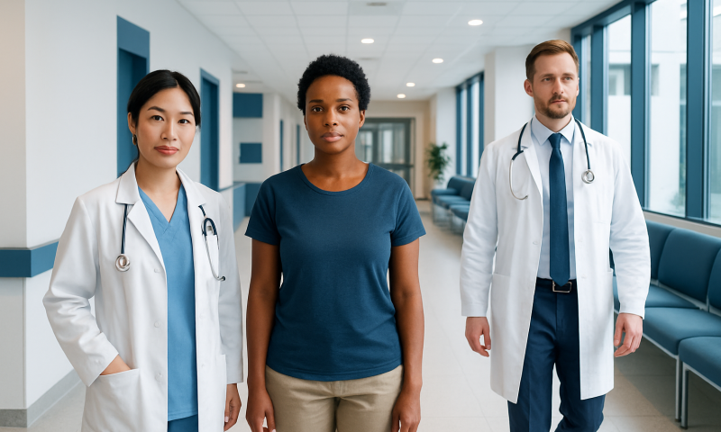 Tinea Nigra — Explained by Medical Evidence, Not Myths 6 Diverse medical team in hospital corridor with patient and doctors.