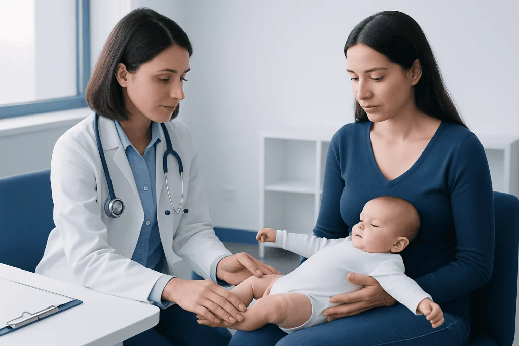 Pediatric consultation at Acibadem Hospital with doctor and mother.