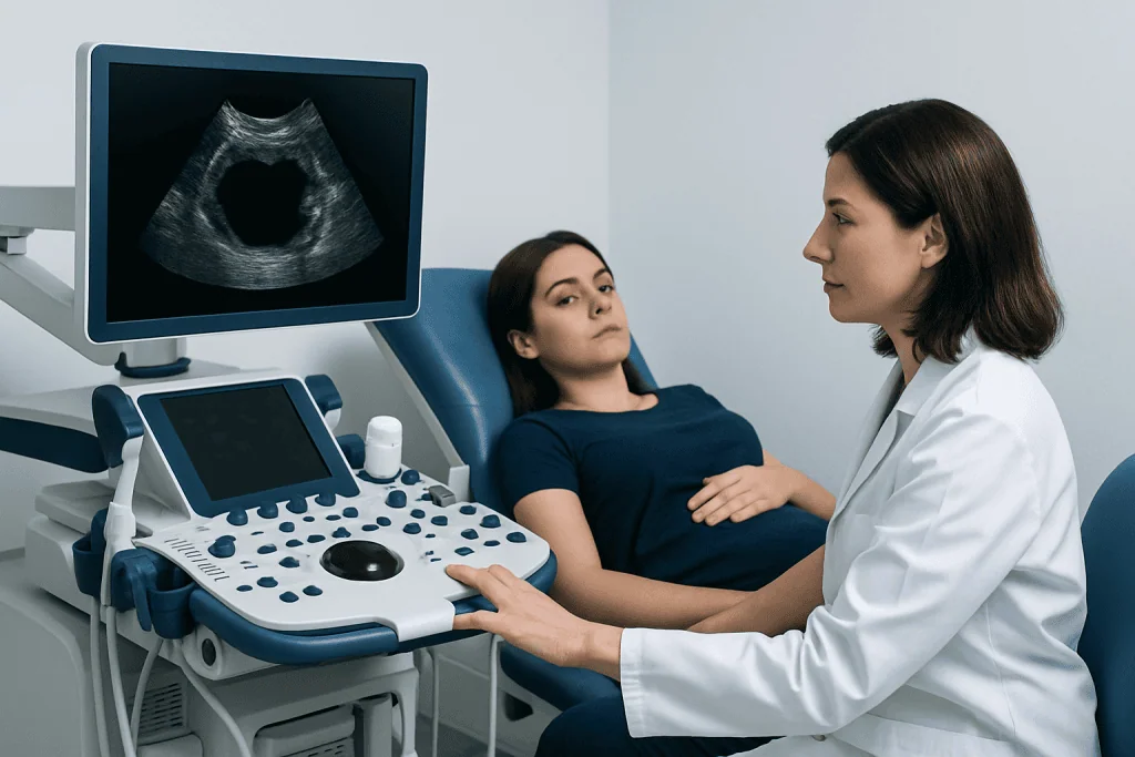 Medical professional performing an ultrasound examination on a patient.