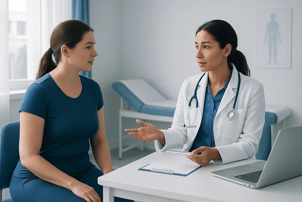 Doctor consulting with a patient in a medical office at Acibadem Hospitals Group.