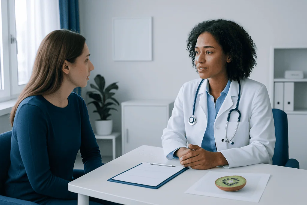 Doctor consulting with a patient in a modern medical office.