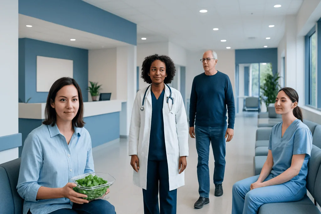 Leafy Greens — Explained by Medical Evidence, Not Myths 1 Medical team in hospital corridor with patients and doctor.