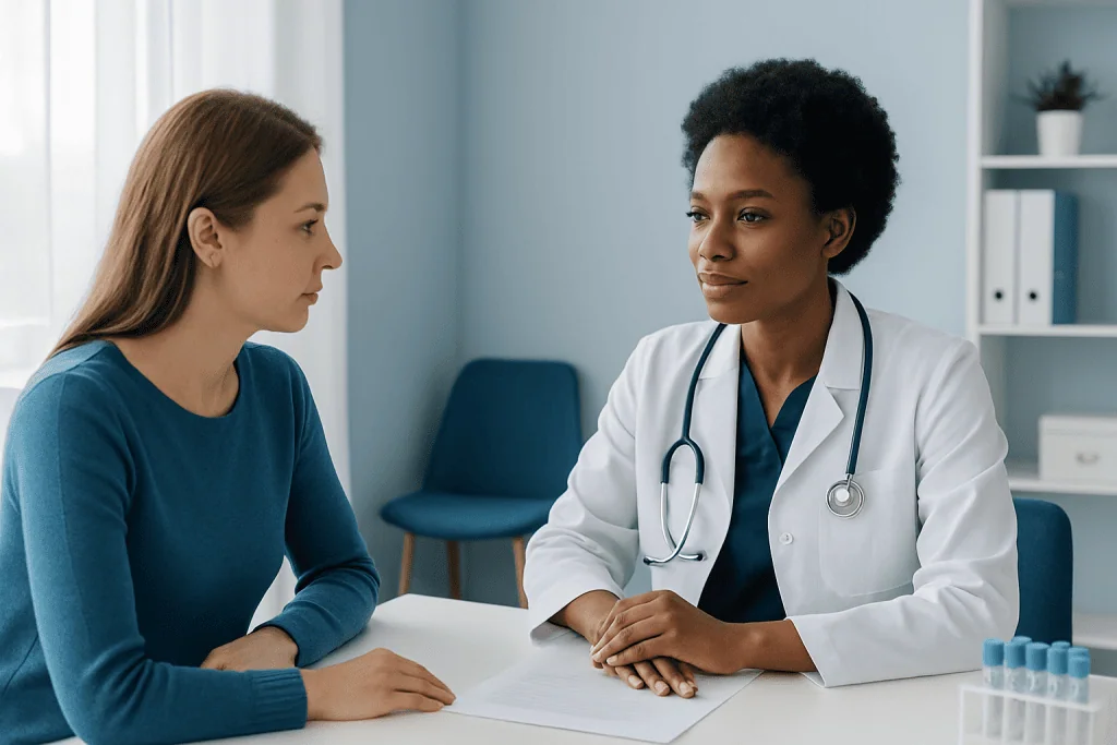 Doctor consulting with a patient in a medical office setting.