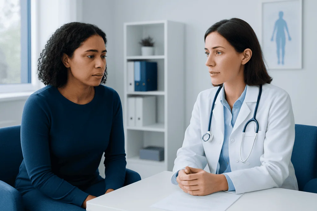 Doctor consulting with a patient in a medical office setting.