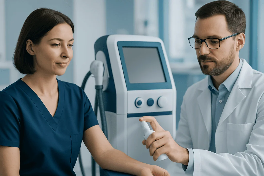 Doctor administering magnesium treatment to a patient in a hospital setting.