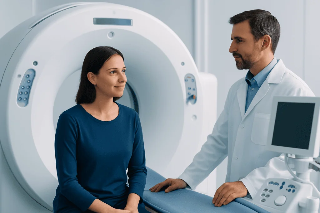 Patient undergoing MRI scan at Acibadem Hospital for diagnostic imaging.