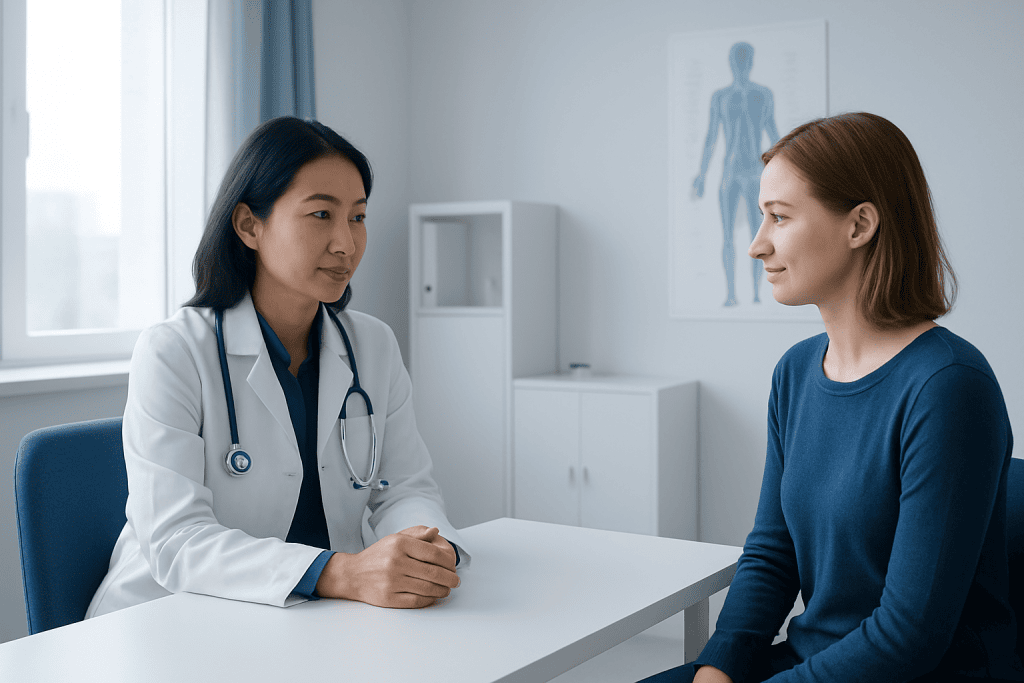 Doctor consulting with a patient in a medical office setting.