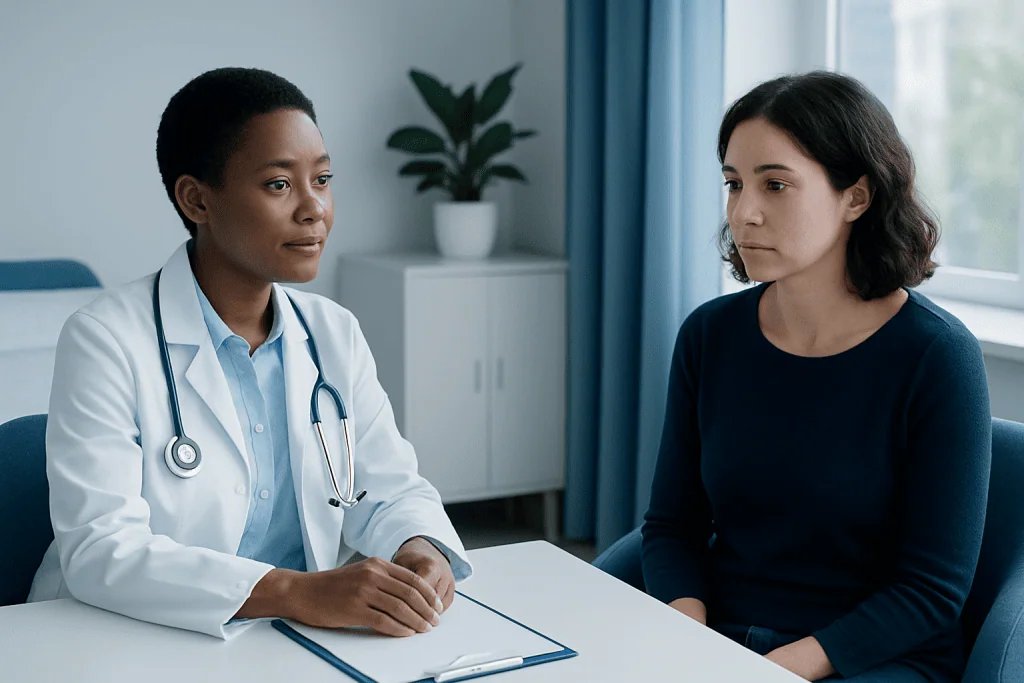 Doctor consulting with a patient in a medical office setting.