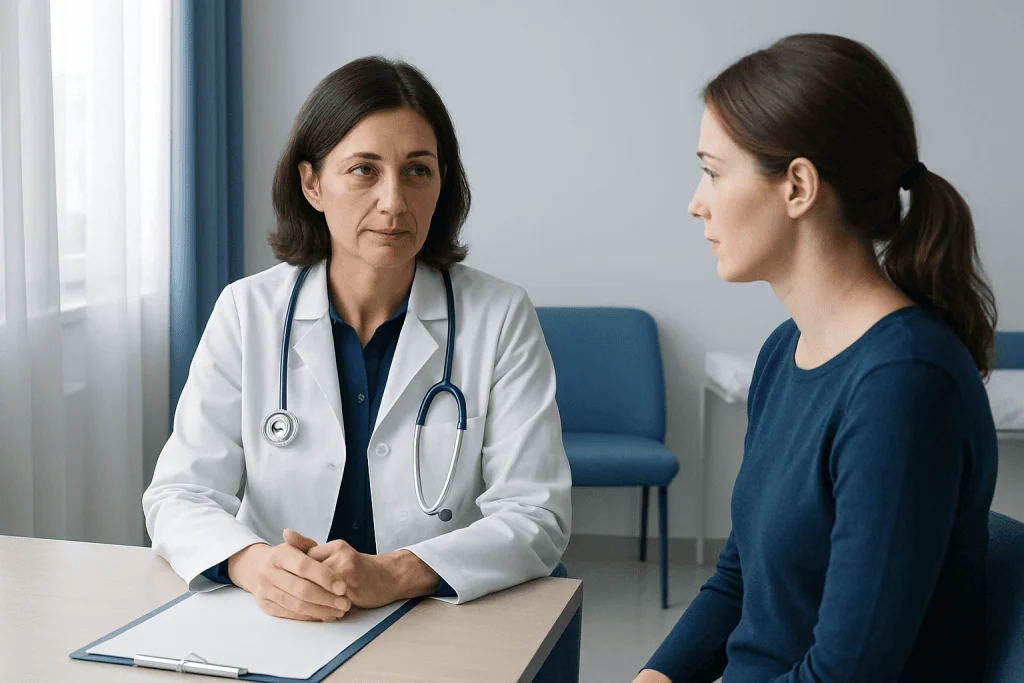 Doctor consulting with a patient in a medical office at Acibadem Hospitals Group.