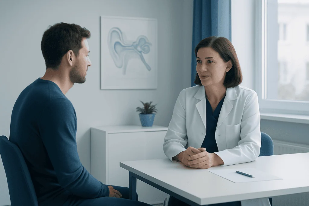 Doctor consulting with patient in a medical office at Acibadem Hospitals Group.