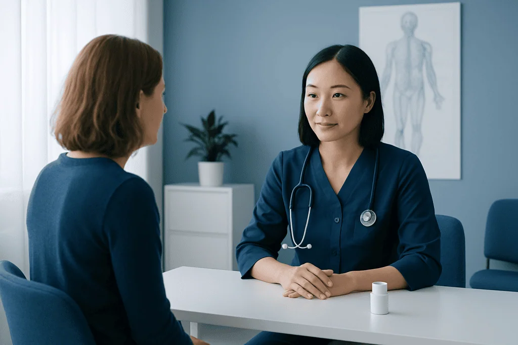 Doctor consulting with a patient in a medical office setting.