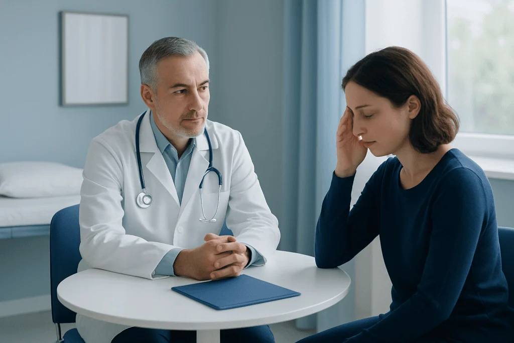 Doctor consulting with a patient in a medical office.