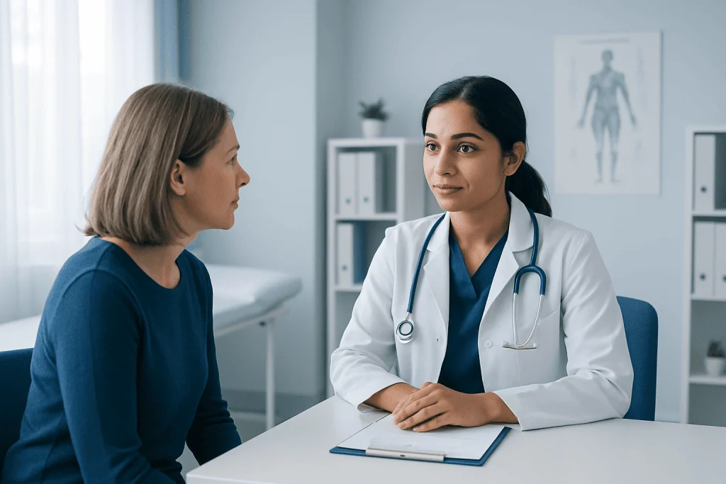 Doctor consulting with a patient in a medical office setting.