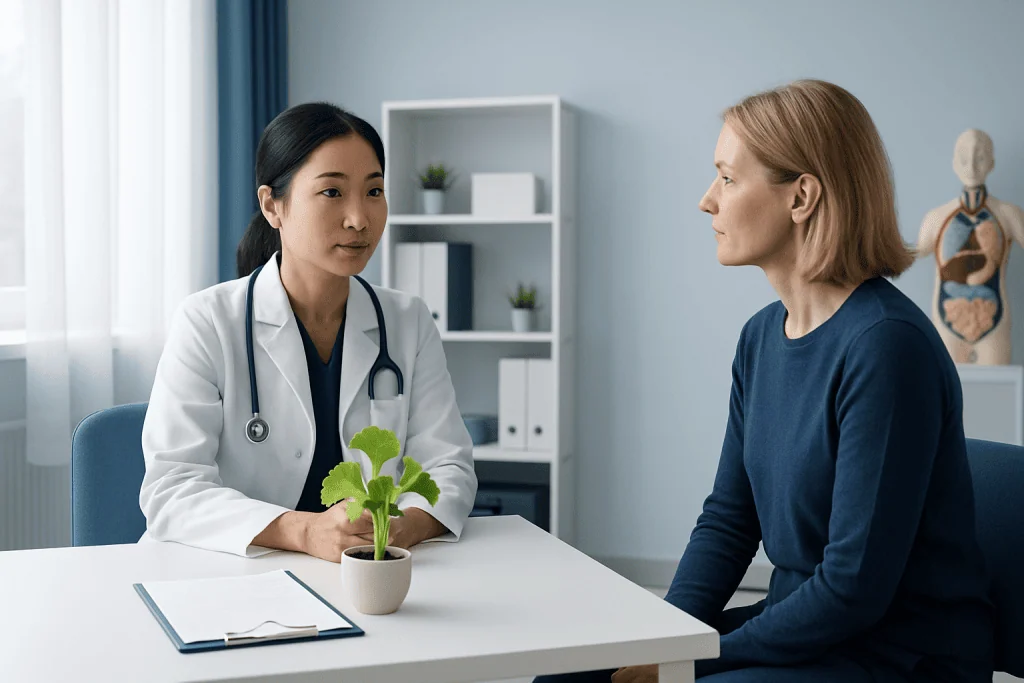 Doctor consulting with a patient in a modern medical office.