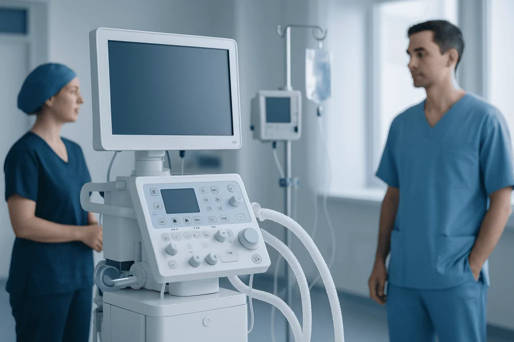 Medical professionals in a hospital room with ultrasound equipment.