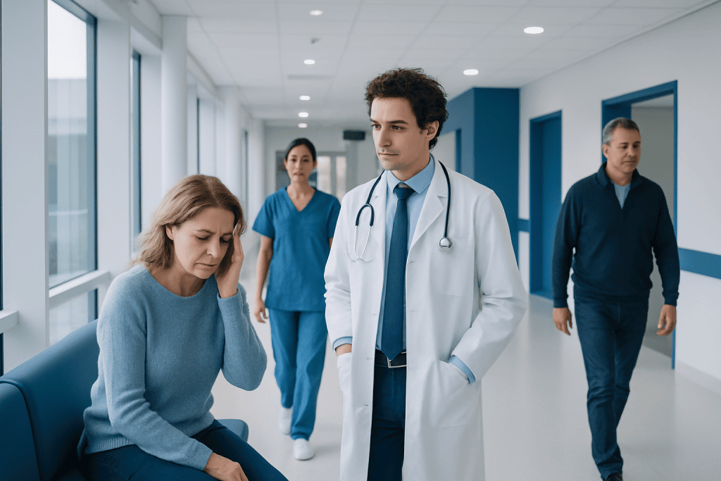 Understanding Neuralgia: A Complete Patient Guide 1 Doctor consulting a patient in a hospital corridor with medical staff nearby.